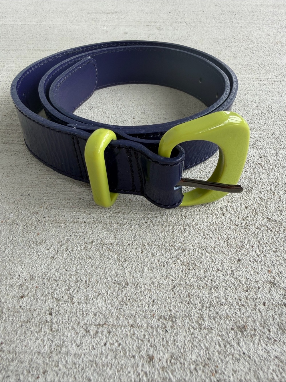 Vintage Boden Patent Leather Belt Navy Blue Lime Green Size S